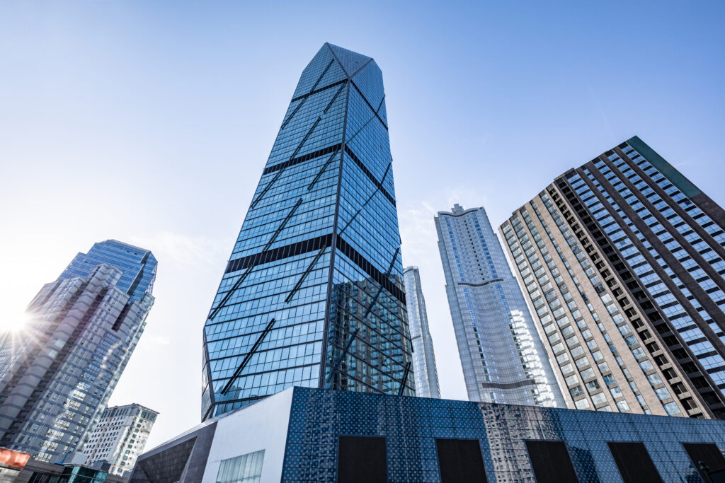 Low angle shot of modern glass building